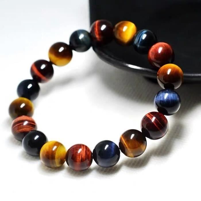 Bracelet Homme/Femme En Obsidienne & Oeil Du Tigre - Pierre Naturelle 10mm/12mm - Style Tête De Mort