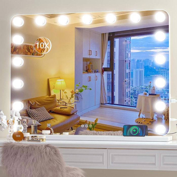 Miroir De Maquillage Hollywood 80 X 60 Cm Lumineux 3 Modes Miroir