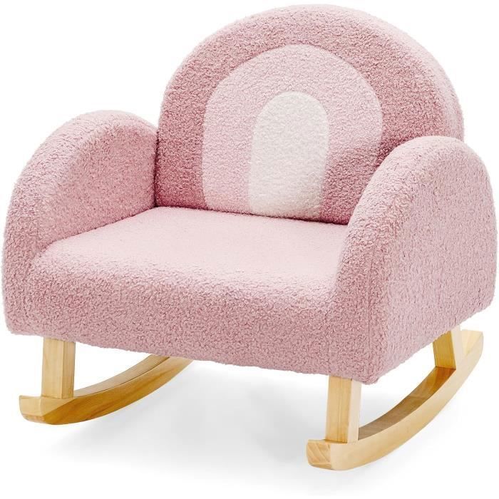 GOPLUS Fauteuil à Bascule pour Enfants avec Pieds en Bois&Coussinets Antidérapants avec Accoudoirs en Velours Rose