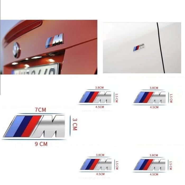 4 x ///M Latérale Aile Sport Emblème Badge Logo Autocollant Argent 45mm ...