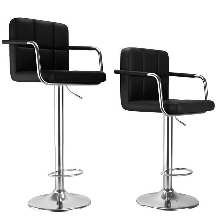 chaise pivotante réglable en pu avec accoudoirs - homdox - lot de 2 - noir