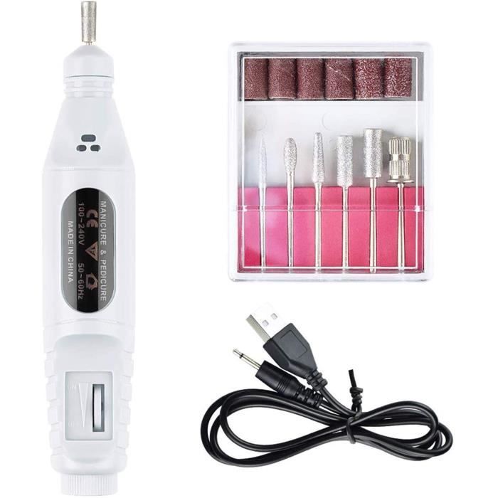 Kit Manucure Pédicure électrique Avec 6 Embouts - Ponceuse à Ongles Blanche, Neuve