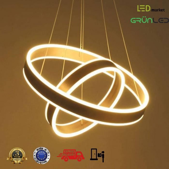 LED 72W Lustre Moderne 3 Anneaux Design Lampe Suspendue Eclairage de