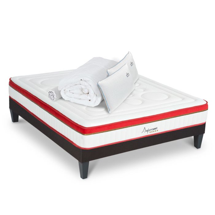 Ensemble Suprême 180x200 cm + sommier + accessoires - Mousse HD mémoire - Ép. 24 cm Ensemble Suprême 180x200 cm + sommier + accessoires - Mousse HD mémoire - Ép. 24 cm