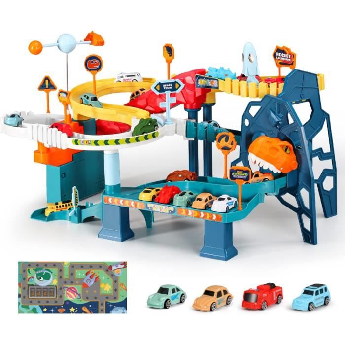 Circuit Voiture Enfant Dinosaure Circuit Voiture Electrique avec 4 Voitures Cadeau de Noël Garçons 3 à 14 Ans