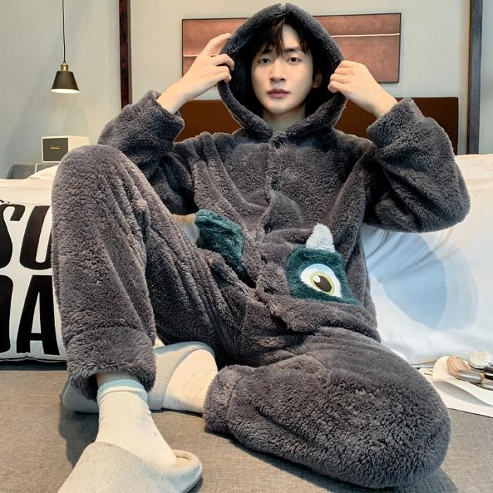 Pyjama Homme 2 Pi ces En Peluche Manches Longues Confortable Doux