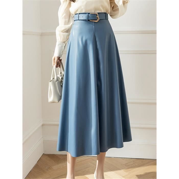 Jupe longue Vintage en Faux cuir PU Bleu E15630 Taille haute Parapluie Mode dames Blanc Cdiscount Pret a Porter