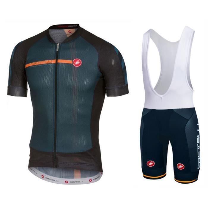 Maillot Cuissard Cycliste Homme Tenue VTT Pro Vêtement de Vélo Manches