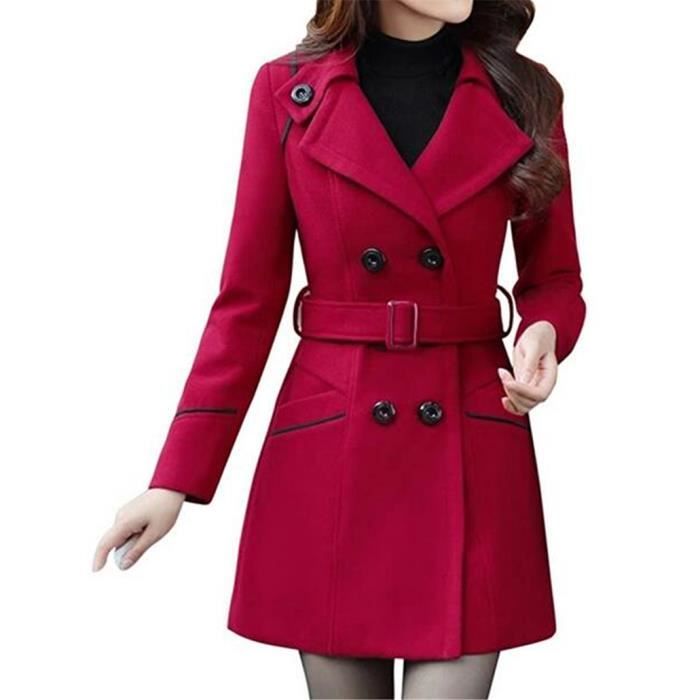 JINDING Manteau Femme Hiver Chaud Slim Gilet Bouton Épais Casual Trench  Coat Épaise avec Ceinture