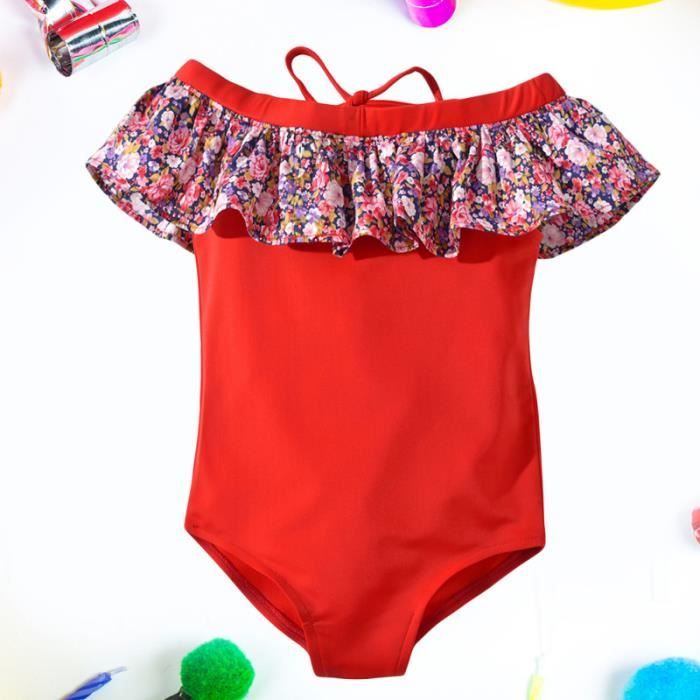 SEAUR 3 Pièces Maillot De Bain Fille - Haut Caraco, Bikini & Jupe - 8-14 Ans