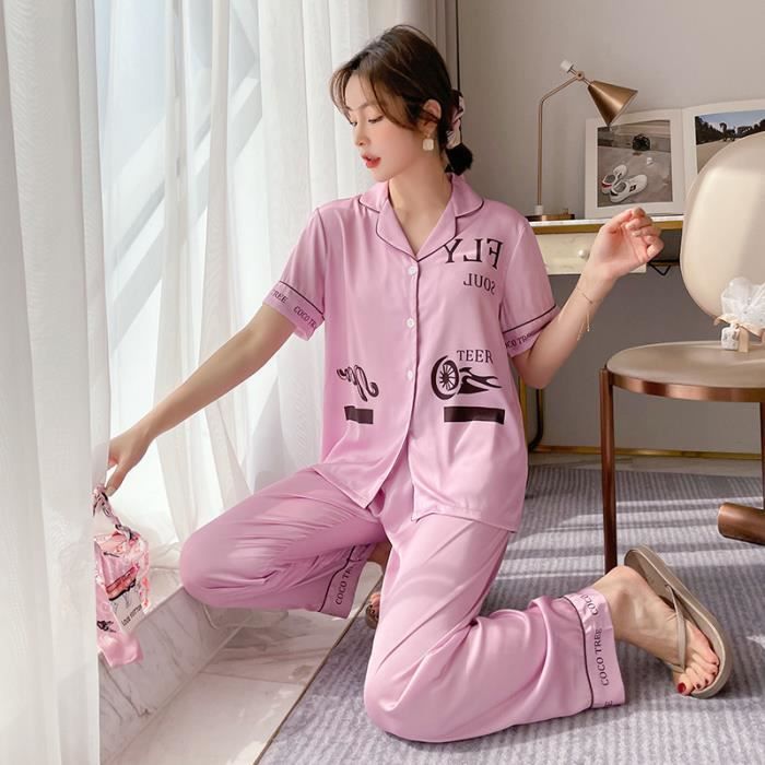 Les femmes ensemble pyjama imprimé les vêtements de nuit manches