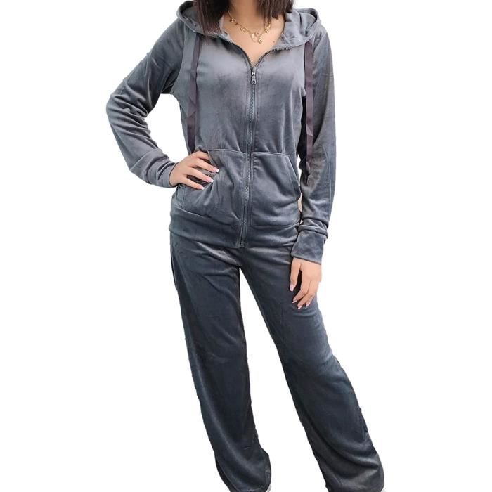 Ensemble survêtement velours doux femme 2 pièces cosy plaid haut sweat à  capuche zip bas pantalon pyjama chaud hiver jogging[98] Gris foncé xl -  Cdiscount Prêt-à-Porter