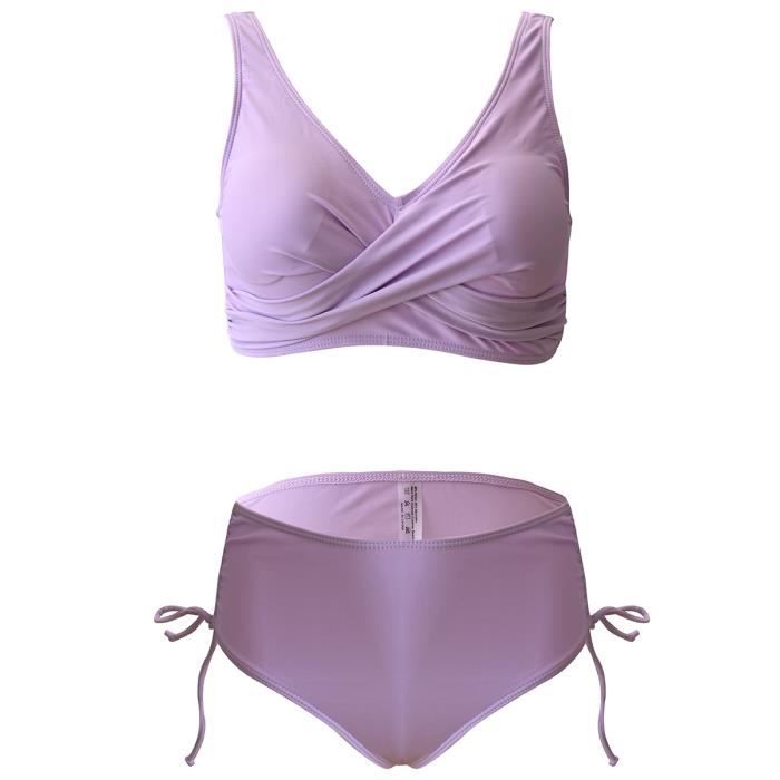 Tankini 2 Pièces Femme Taille Haute - Maillot De Bain Rembourré Push Up Bretelles Réglables Dos Nu