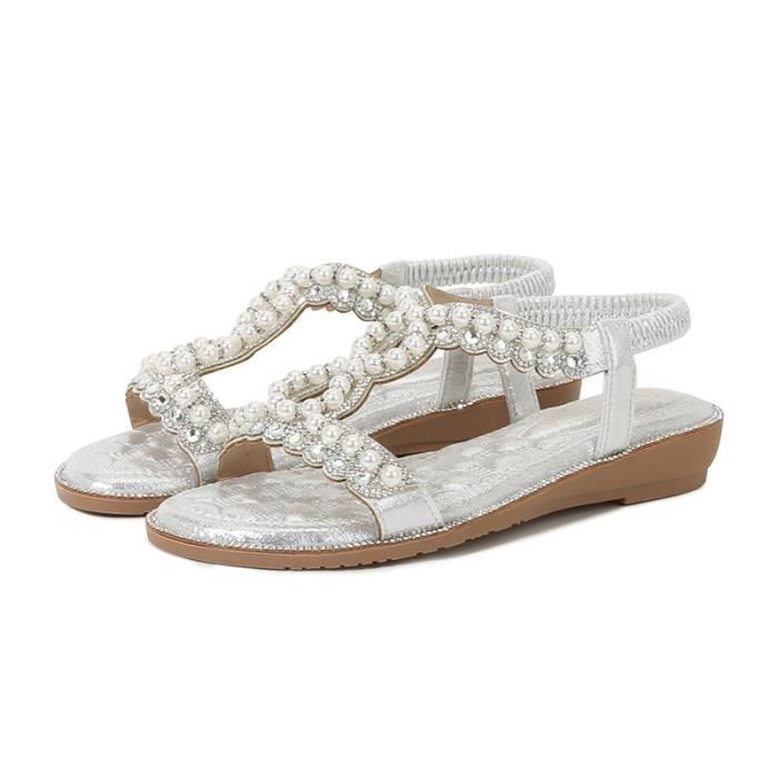 Sandales Femme NAF NAF Avec Perles - Taille 36, Multicolore, En Simili Cuir - Occasion Bon état