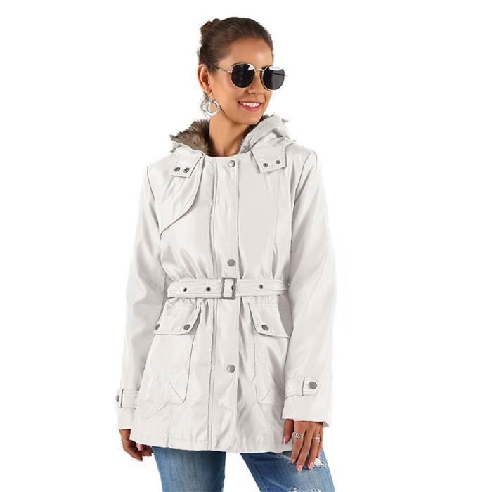 Trench Femme,Trench avec Capuche Hiver Fausse Fourrure Femmes,Femme Ceinture Coupe Ajustée
