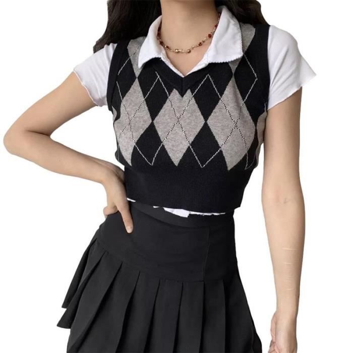 Gilet Vintage En Velours Femme - Col En V Sans Manches Haut Décontracté Élégant