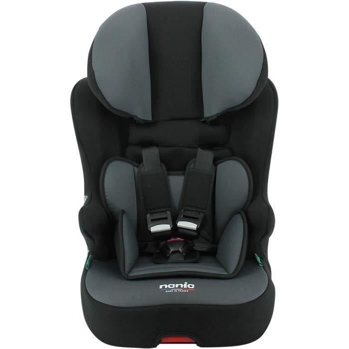 Siège auto isofix NANIA RACE I FIX 76-140 cm R129 –de 3 à 10 ans – Têtière réglable - Base inclinable - Noir - Fabrication Française