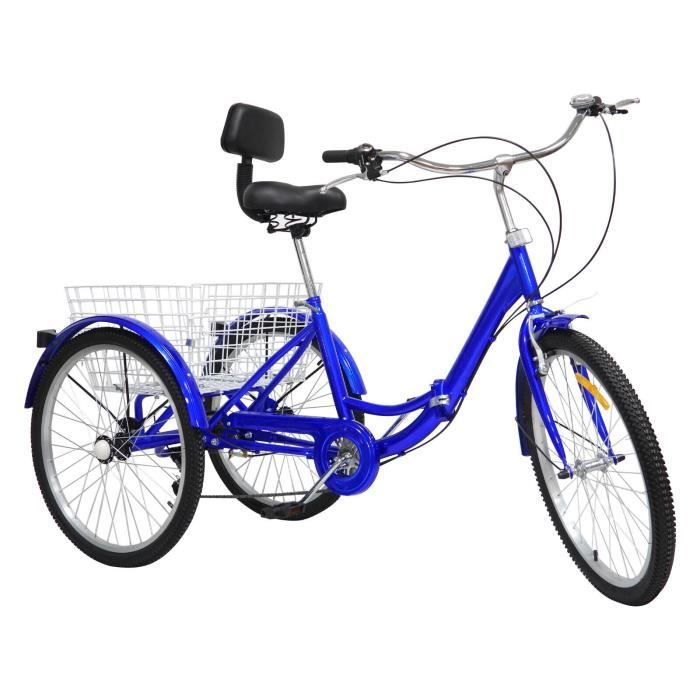 Tricycle 24 pouces 7 vitesses pliable bleu convient aux adultes