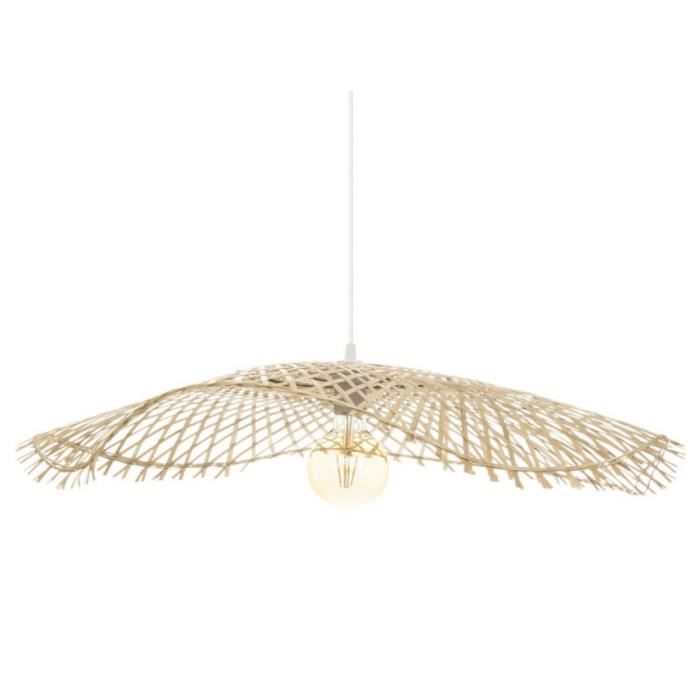 Lampe suspendue Suspension luminaire en bambou coloris naturel - diamètre 75 x Hauteur 8 cm Lampe suspendue Suspension luminaire en bambou coloris naturel - diamètre 75 x Hauteur 8 cm
