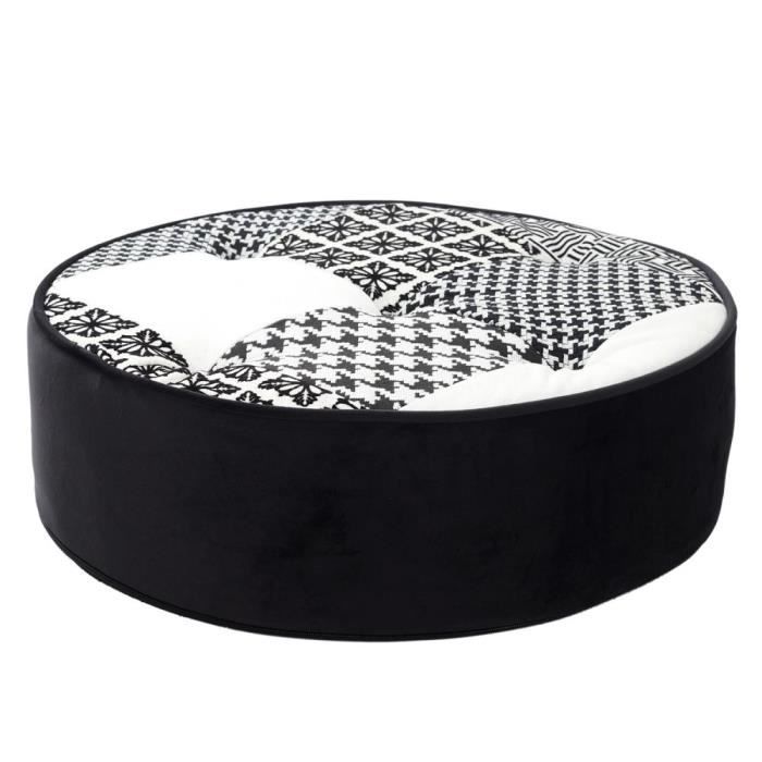 pouf - planete discount - patchwork noir - design contemporain - dimensions 50x16x50 cm