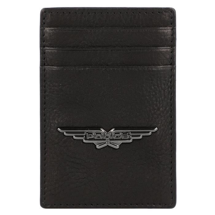 police pt150-08536 porte-cartes de crédit cuir 7 cm avec pince à billets black