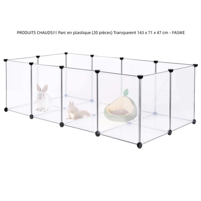 Meilleurs prix pour Parc en plastique pour animaux de compagnie (20 pièces) Transparent 143 x 71 x 47 cm - FASIKE