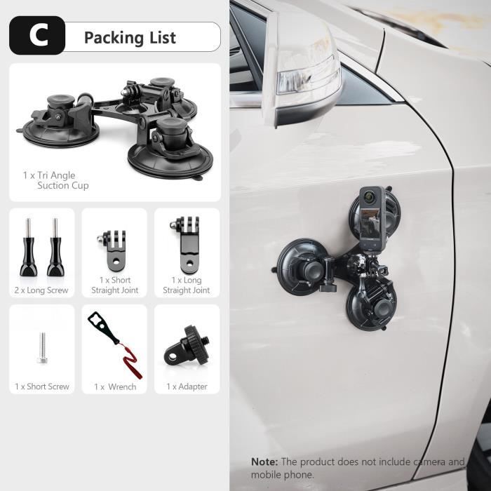 Support Ventouse Pour Caméra D'action – Insta360 X3 X4, DJI, GoPro – Neuf