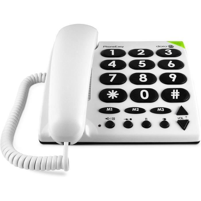Doro PhoneEasy 110 Téléphone sans Fil DECT pour Seniors avec Touches Grandes Parlantes et Audio Amplifié (Noir X 1) [Version Française