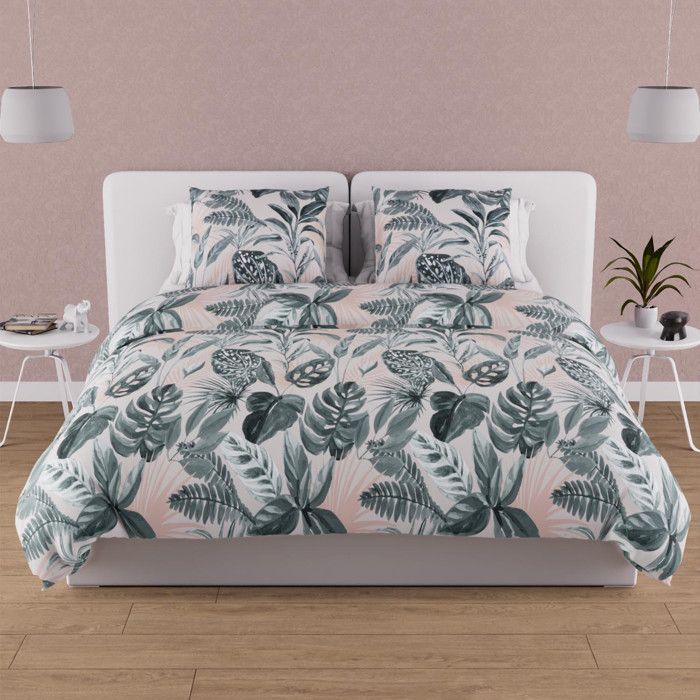 Parure housse de couette en coton 57 fils 240x220 cm TROPIC vert par Soleil docre Parure housse de couette en coton 57 fils 240x220 cm TROPIC vert par Soleil docre