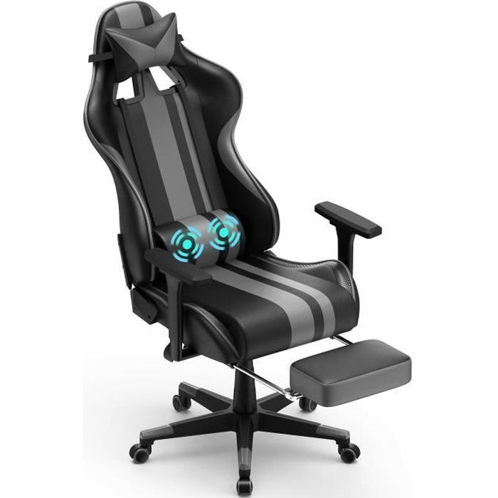SOONTRANS Fauteuil gamer - Chaise gaming - Chaise de bureau ergonomique -  fonction de massage - avec repose-pieds - Gris - Cdiscount Informatique