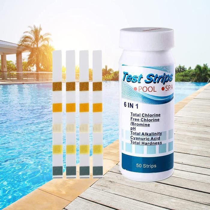 Lot de 50 bandelettes de test de piscine PH 6 en 1 pour piscine-spa-jacuzzi  Valeur PH - chlore total-alcalalité totale-acide cya47