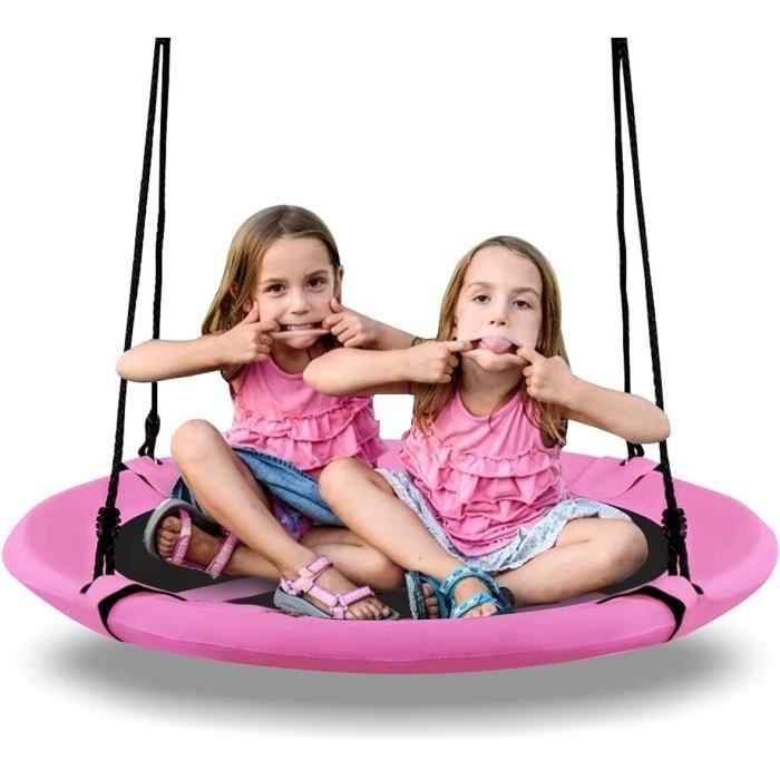 Rose Réglable en Hauteur de 100 à 160cm RELAX4LIFE Balançoire Nid d’Oiseau pour Enfants Extérieure Balançoire de Jardin avec Charge Maximal de 150kg Siège Suspendu Rond avec Diamète de 100cm 