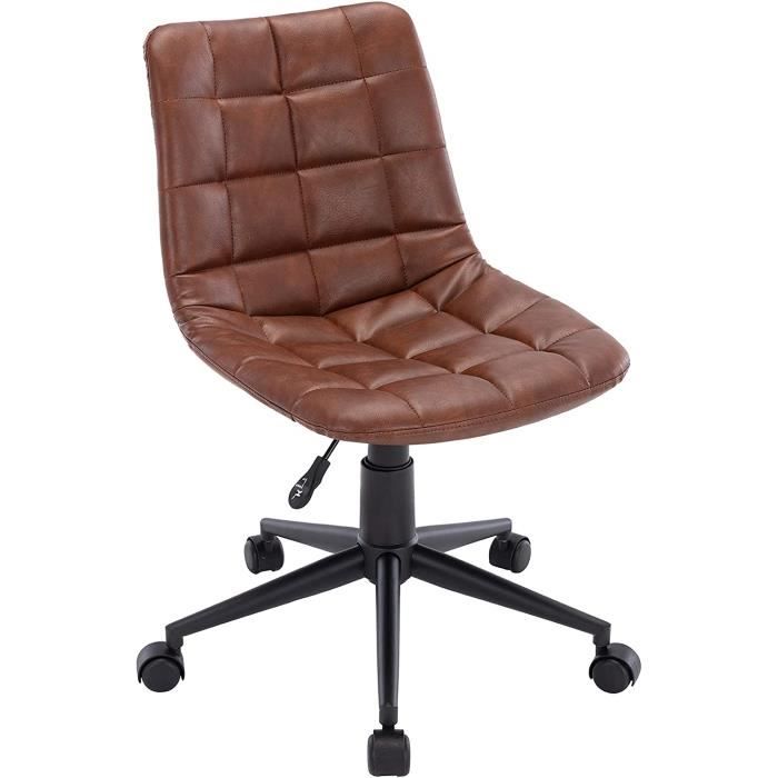 Chaise De Bureau Ergonomique En Simili Cuir Vintage – Style Mid-century, Dossier Haut, Réglable En Hauteur – Marron