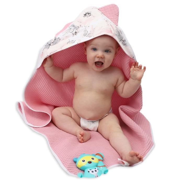 Serviette à capuche pour bébé - Serviette de bain pour bébé Serviette pour enfant en coton Fleur Rose
