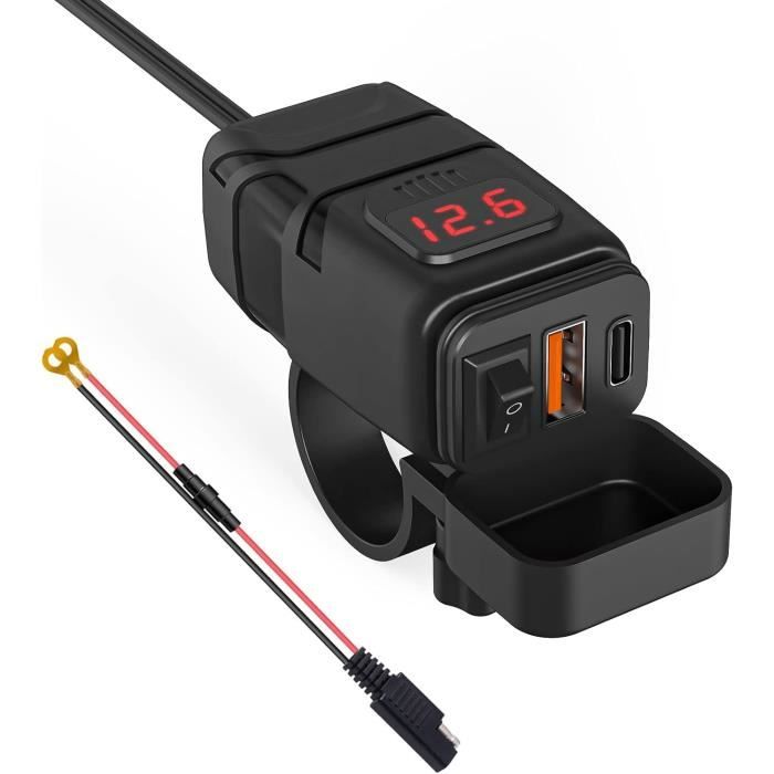 Prise USB Moto Etanche 12V Avec Voltmètre - Chargeur USB QC3.0 & PD Type C Rapide Pour Moto, Voiture, Bateau