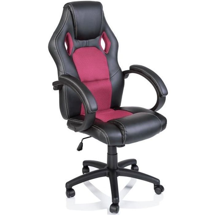 TRESKO  Chaise de bureau, Fauteuil de bureau RACING SPORT GAMER Noir / Rose Rembourrage &Eacute;pais - Hauteur R&eacute;glable
