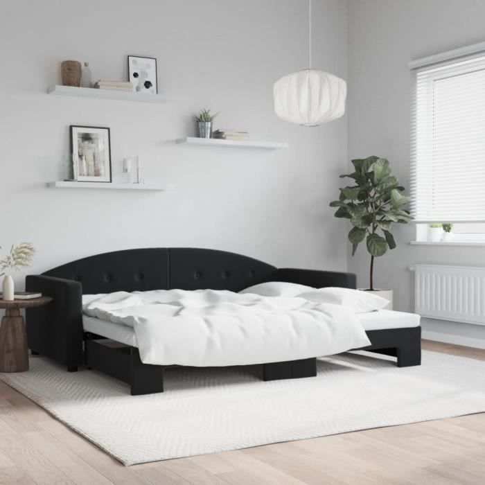 vidaXL Lit de jour avec lit gigogne noir 90x190 cm velours 3197316