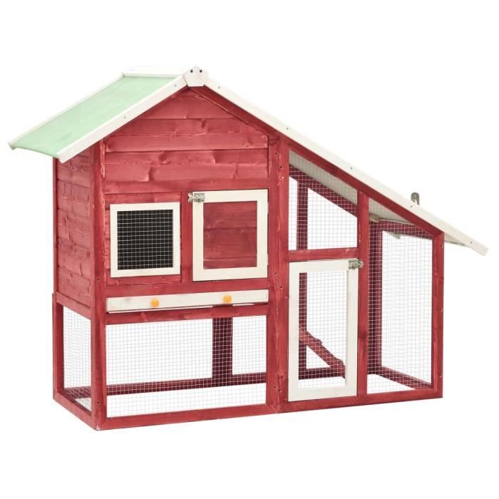AnimailCage Extérieur lapins Moderne - Clapier Rouge et blanc 140x63x120 cm Bois de sapin massif 18Kg FR2023