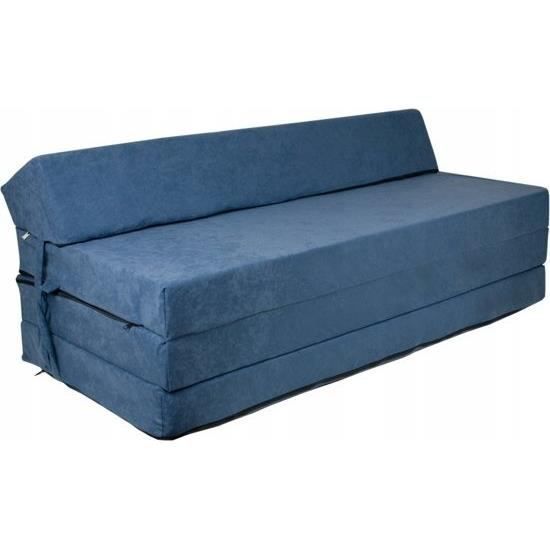 Matelas pliable avec oreiller - Housse lavable - 200cm x 120cm x 10cm - Marine