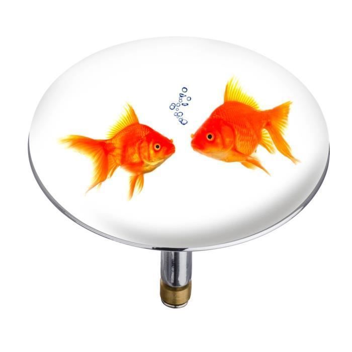 WENKO Bouchon d'évier Pluggy® XXL, Bonde de lavabo, Fishes, Laiton, Ø 7,5 x 6 cm, Blanc- Orange
