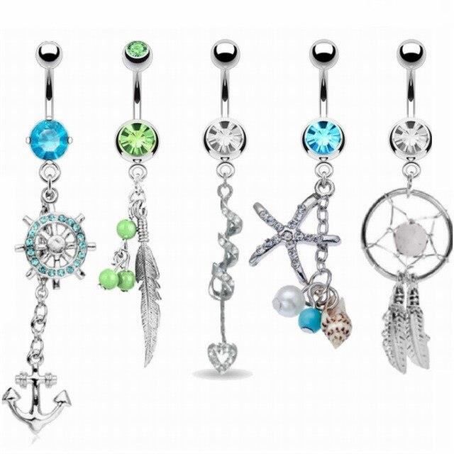 Lot De 4 Piercings De Nombril Pour Femme En Acier Chirurgical 316L - Designs Variés Incluant CZ Et Clicker