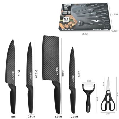 Set De 6 Couteaux De Cuisine AURMOO - Acier Inoxydable + Ciseaux - Pour Professionnels Et Amateurs