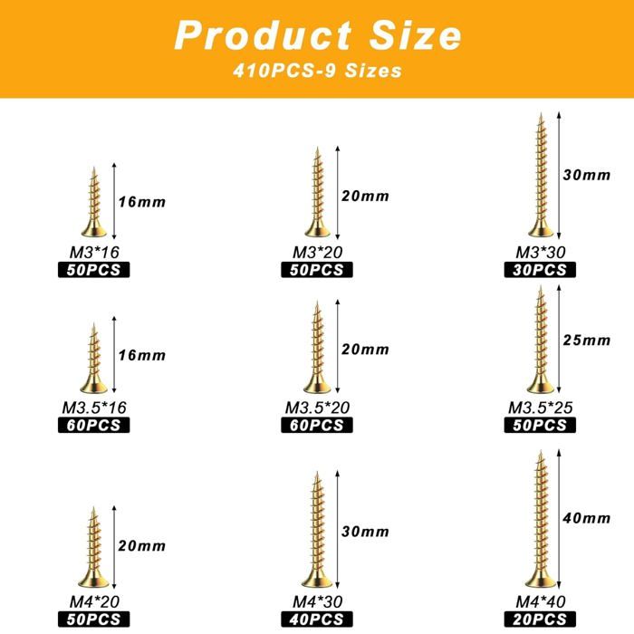 Assortiment De 180 Vis à Tête Plate Inox - Universelles, Acier Inoxydable, Watchfix