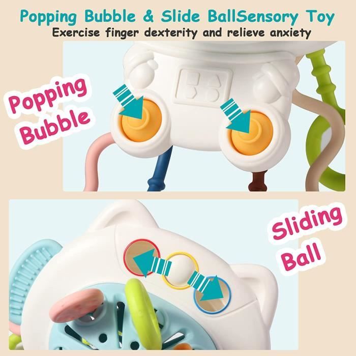 Jouet Sensoriel Montessori Bébé 6-18 Mois - Corde Silicone à Tirer, Textures Variées - éveil Motricité Fine