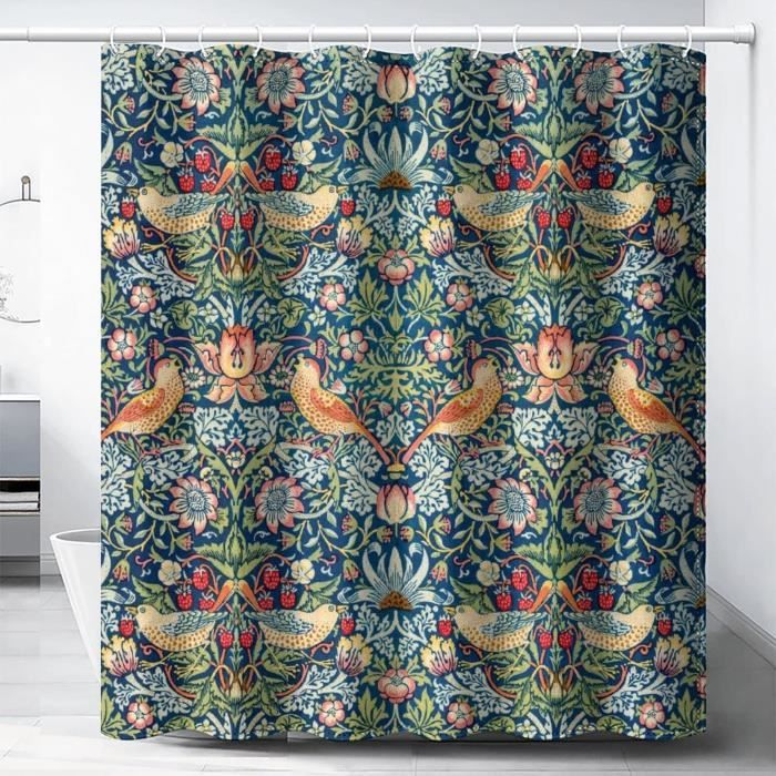 thumbnail: Fchen Art Douchegordijn - Rustiek Bos Design, William Morris Vos, Waterdicht, 180 X 180 Cm, Met 12 Haken