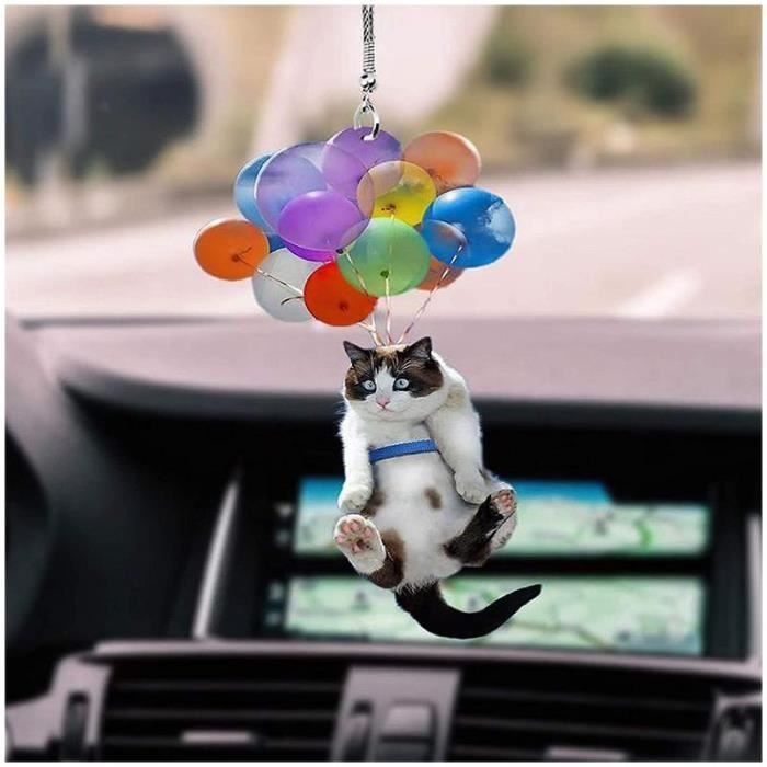 Ornement suspendu de voiture en forme de chat, avec ballon coloré