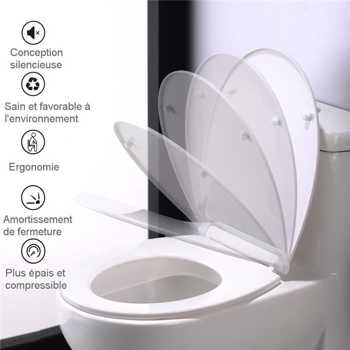 Abattant WC, Siège de Toilette Standard à fermeture douce avec dégagement  rapide, fixation facile, Cuvette WC en UF Lunette Toilettes en forme de  U/Blanc