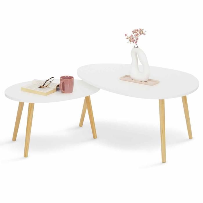 IDMARKET Lot de 2 tables basses gigognes GAIA laquées blanc scandinave ...