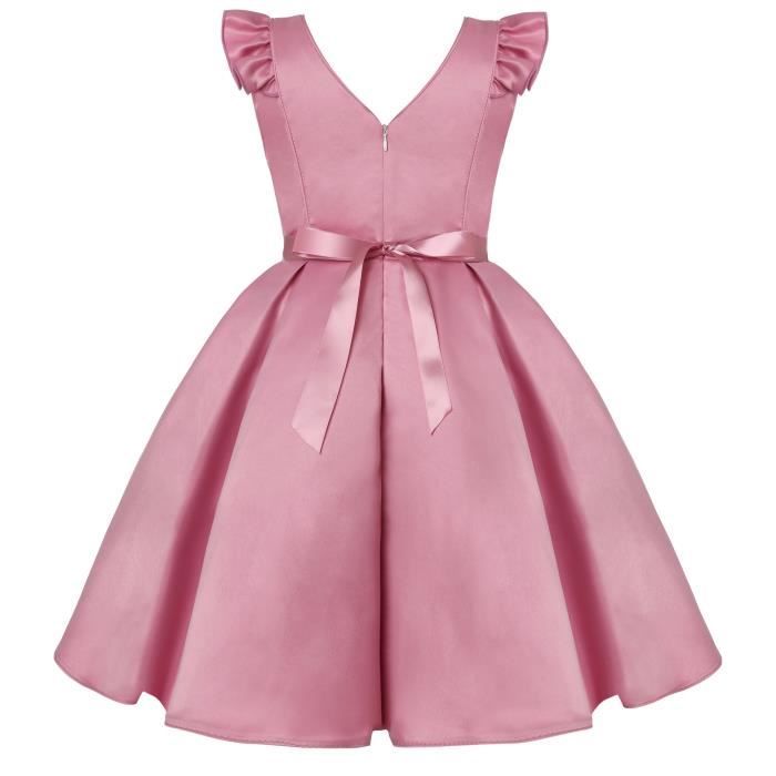 Robe Princesse Fille De Cérémonie Paillettes Sans Manches Robe De Mariage Avec Ceinture Noeud
