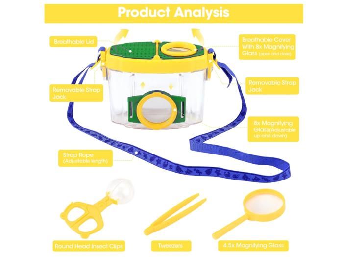 Boîte Loupe Insecte - Kit Explorateur Extérieur - 4,5x Loupe, Pince, Attrape-insectes - Boîte D'observation Enfant - ABS - Cadeau Nature Et Science